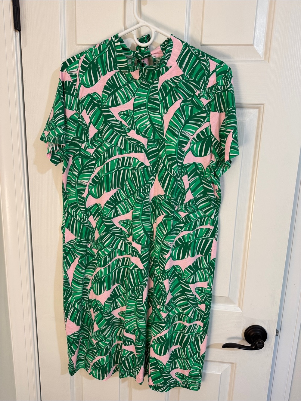 Lilly Pulitzer Pink and Green Tropical Leaf Midi Dress